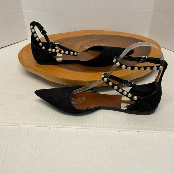 ZARA Pearl Ankle Strap Pointed Toe Flats - Picture 2 of 10